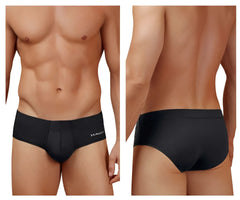 Black microfiber men’s briefs in black with a subtle hawaii logo on the waistband front side