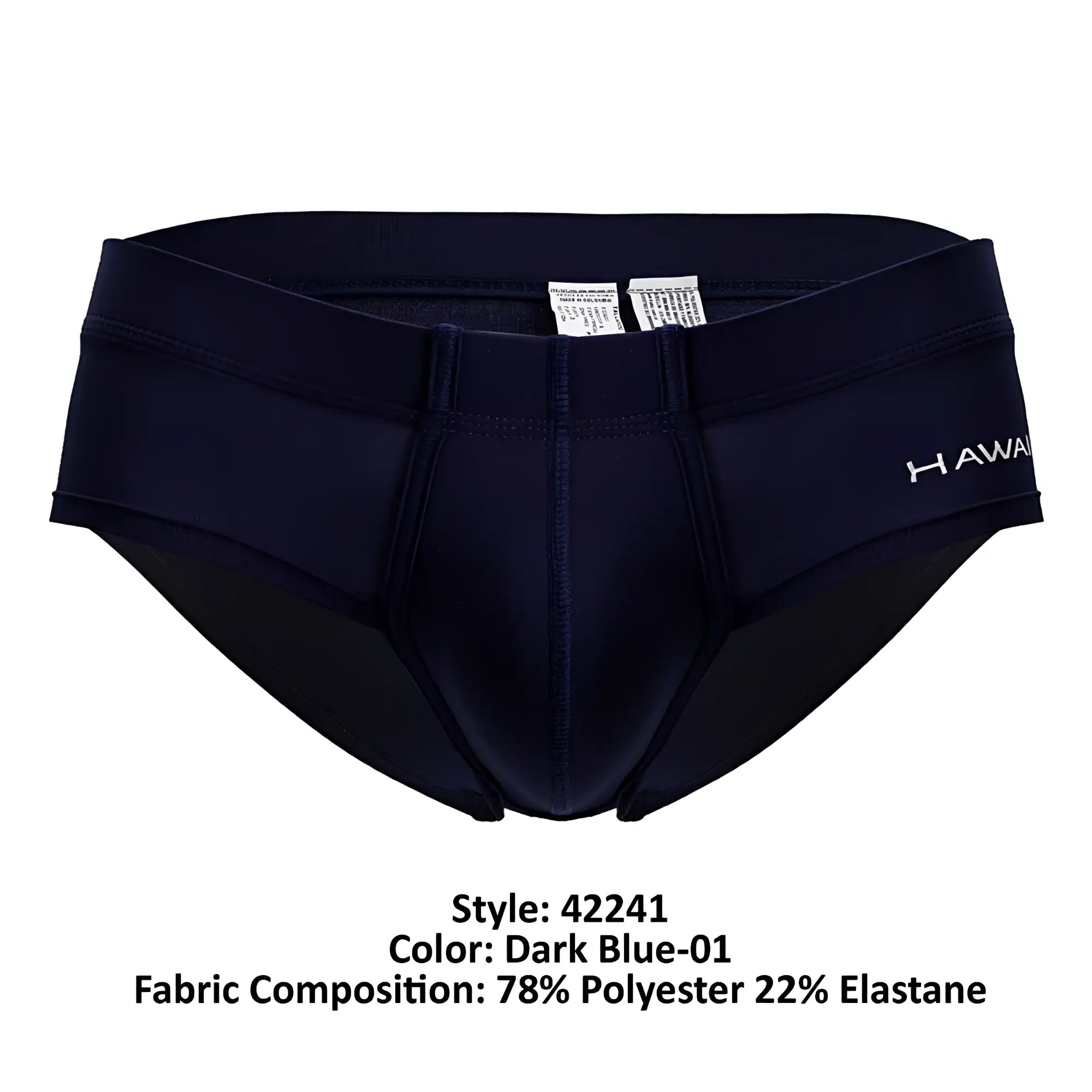 Dark blue hawai 42241 microfiber briefs made from 78% polyester and 22% elastane with subtle hawaii logo on the side