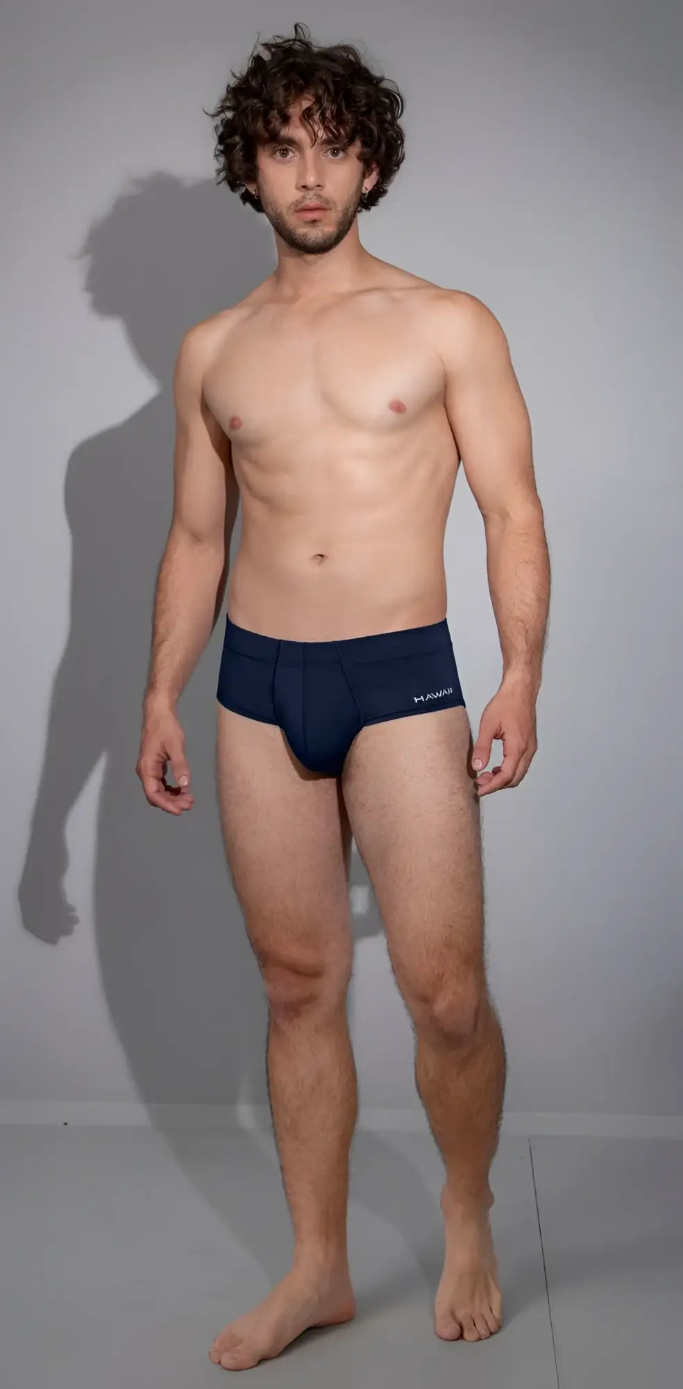 Navy blue hawaI 42241 microfiber briefs for men with subtle logo on waistband in dark blue color front view
