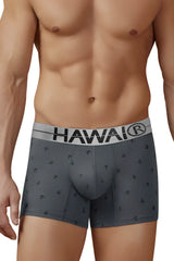 Gray cotton blend boxer briefs with black anchor pattern and white hawaii waistband for comfortable support