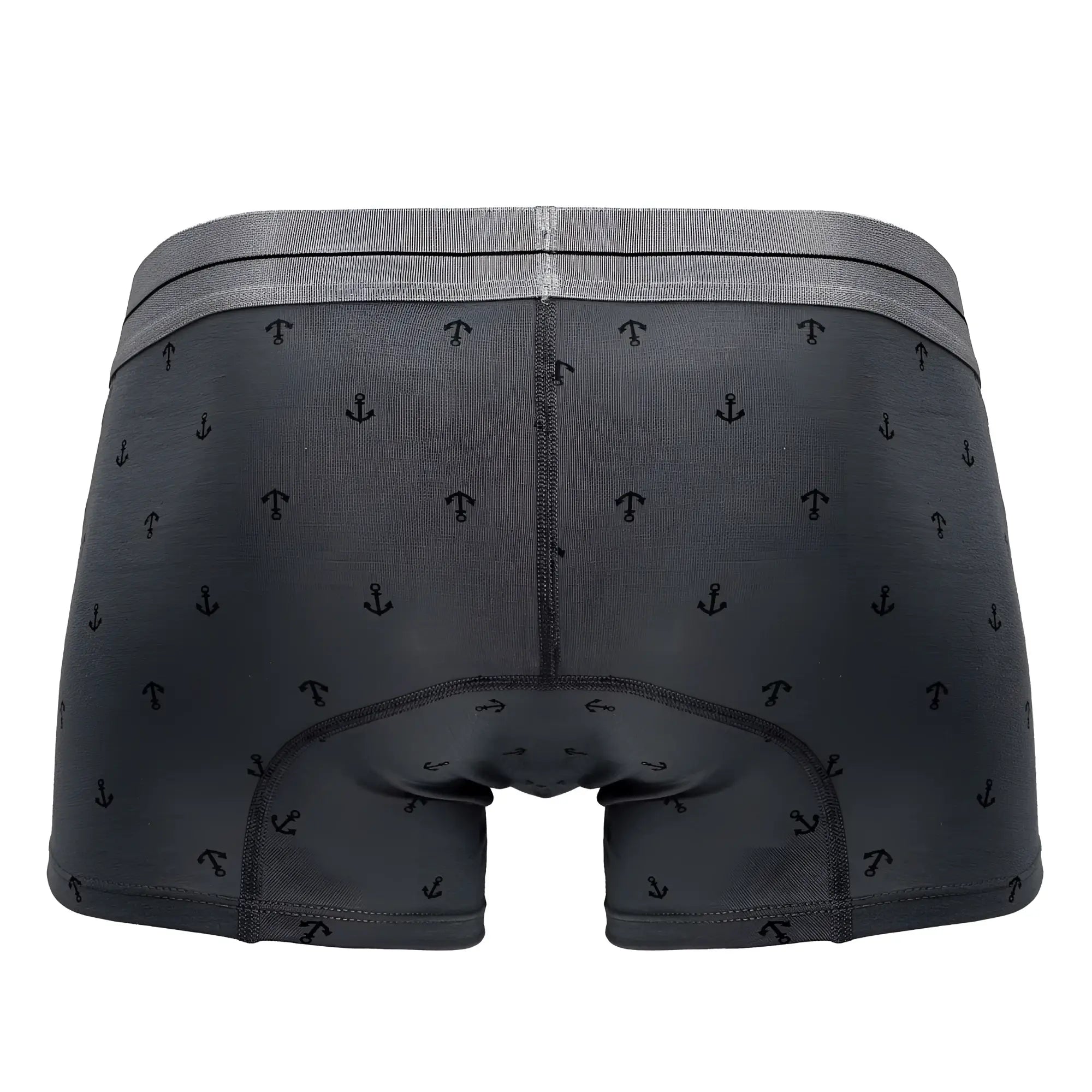 Dark gray cotton blend hawaI 42521 trunks with a subtle black anchor pattern and matching elastic waistband