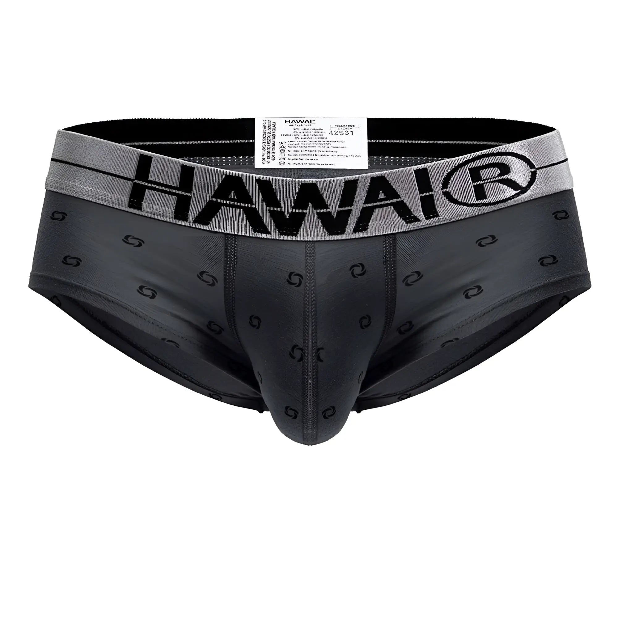 Gray Hawai 42531 cotton blend briefs with subtle black swirl pattern in black and gray color for comfortable wear