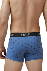 Blue hai boxer briefs in blue quartz with black paw print pattern and padded rear section cotton blend trunks