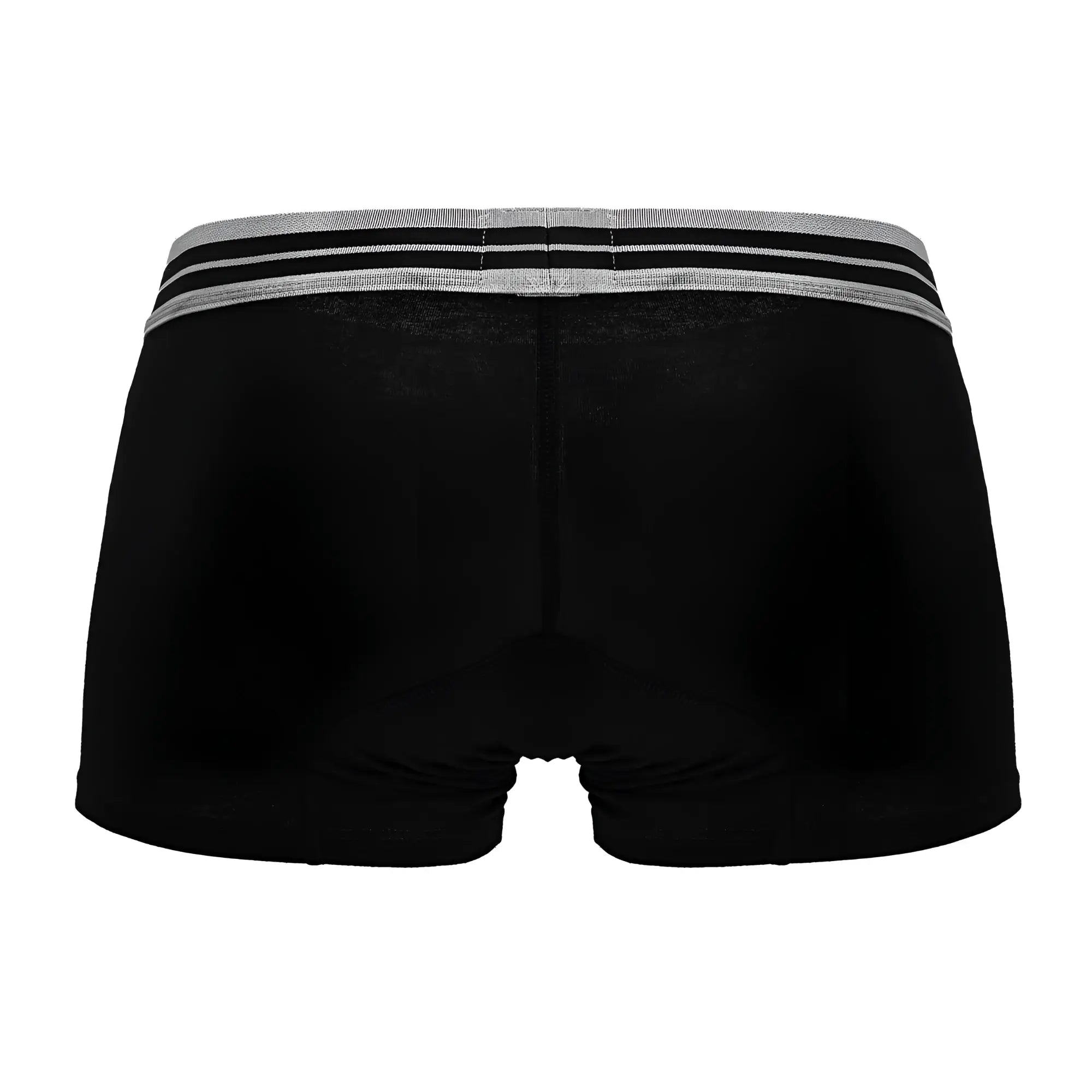 Black cotton blend hawaai 4986 trunks with ribbed waistband and two horizontal gray stripes in black color