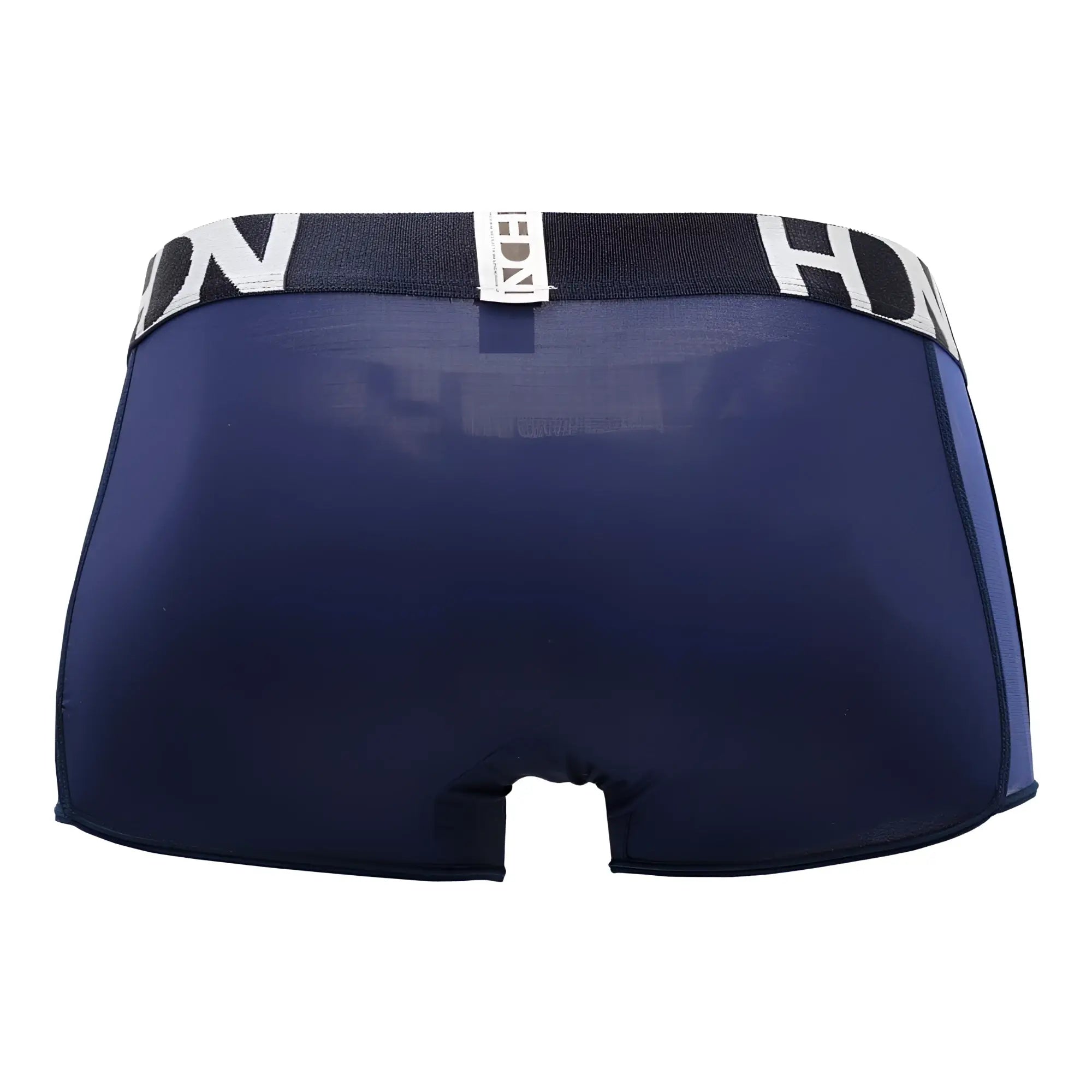 Navy blue hidden 964 mesh side trunks with black and white branded waistband made of breathable fabric