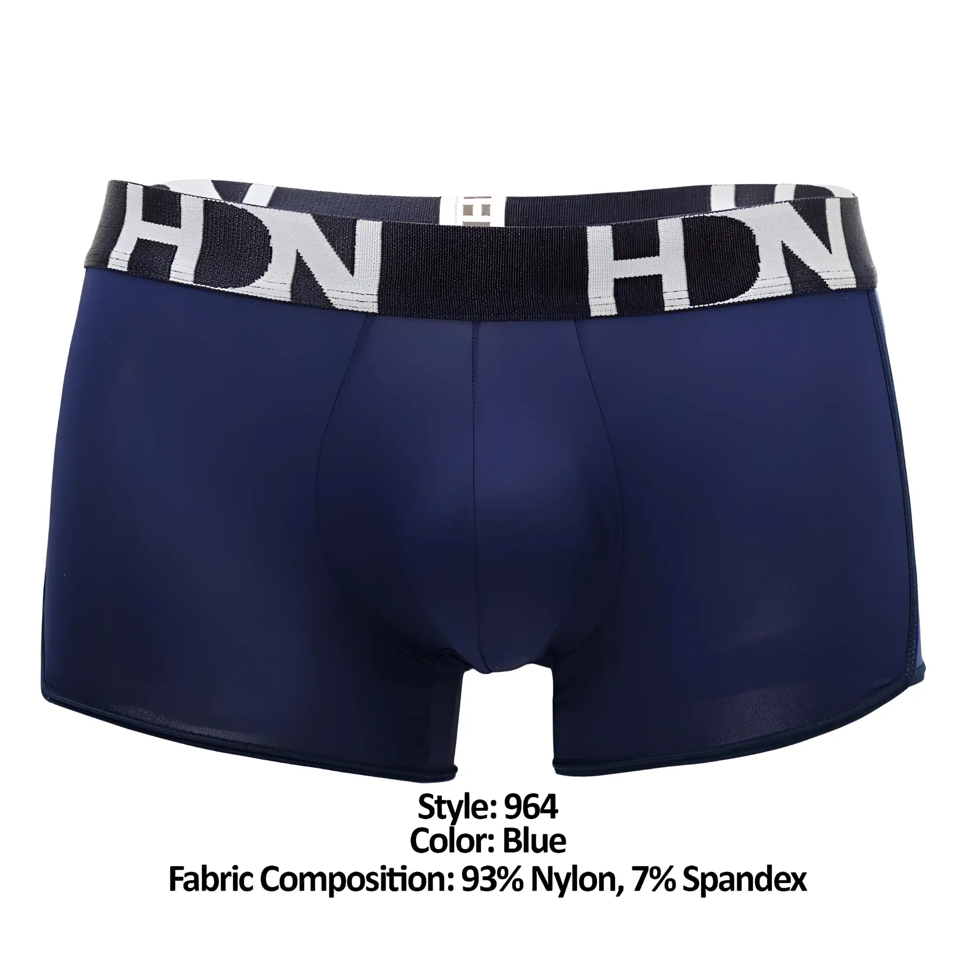 Navy blue men’s mesh side boxer briefs with black and white hdn branded waistband Hidden 964 trunks color blue