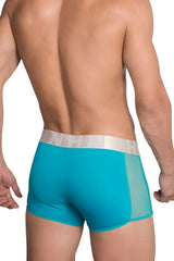 Turquoise hidden 964 mesh side trunks with silver waistband and brand logo in jade color for men