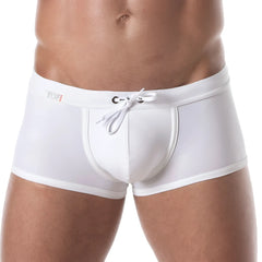 White holidays swim trunk with drawstring waistband and branded logo on the side for men