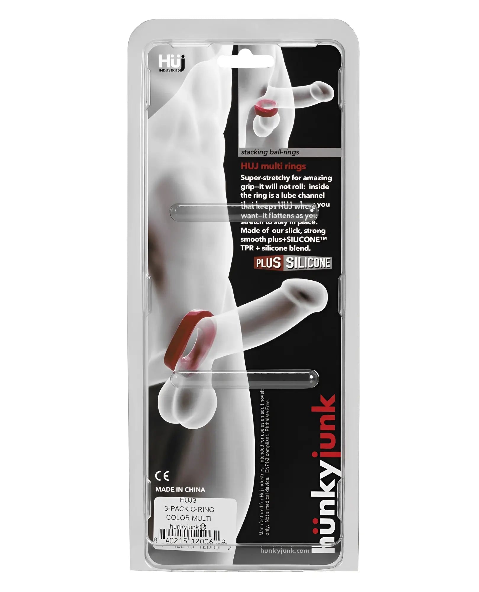 Huj 3 pack c-rings in red and translucent plastic multi rings in clear packaging for hairstyling use