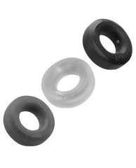Set of three silicone ring enhancers in black translucent gray and clear for extra comfort and fit adjustment