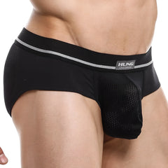 Black hung hge011 jockstrap with mesh panel and silver trim showcasing the front design