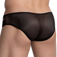 Black mesh briefs hung hgJ021 with solid black waistband and leg openings for breathable comfort
