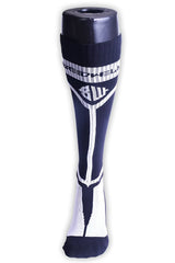 Black and white breckenridge hybrid athletic sock with bold geometric design and branded top cuff