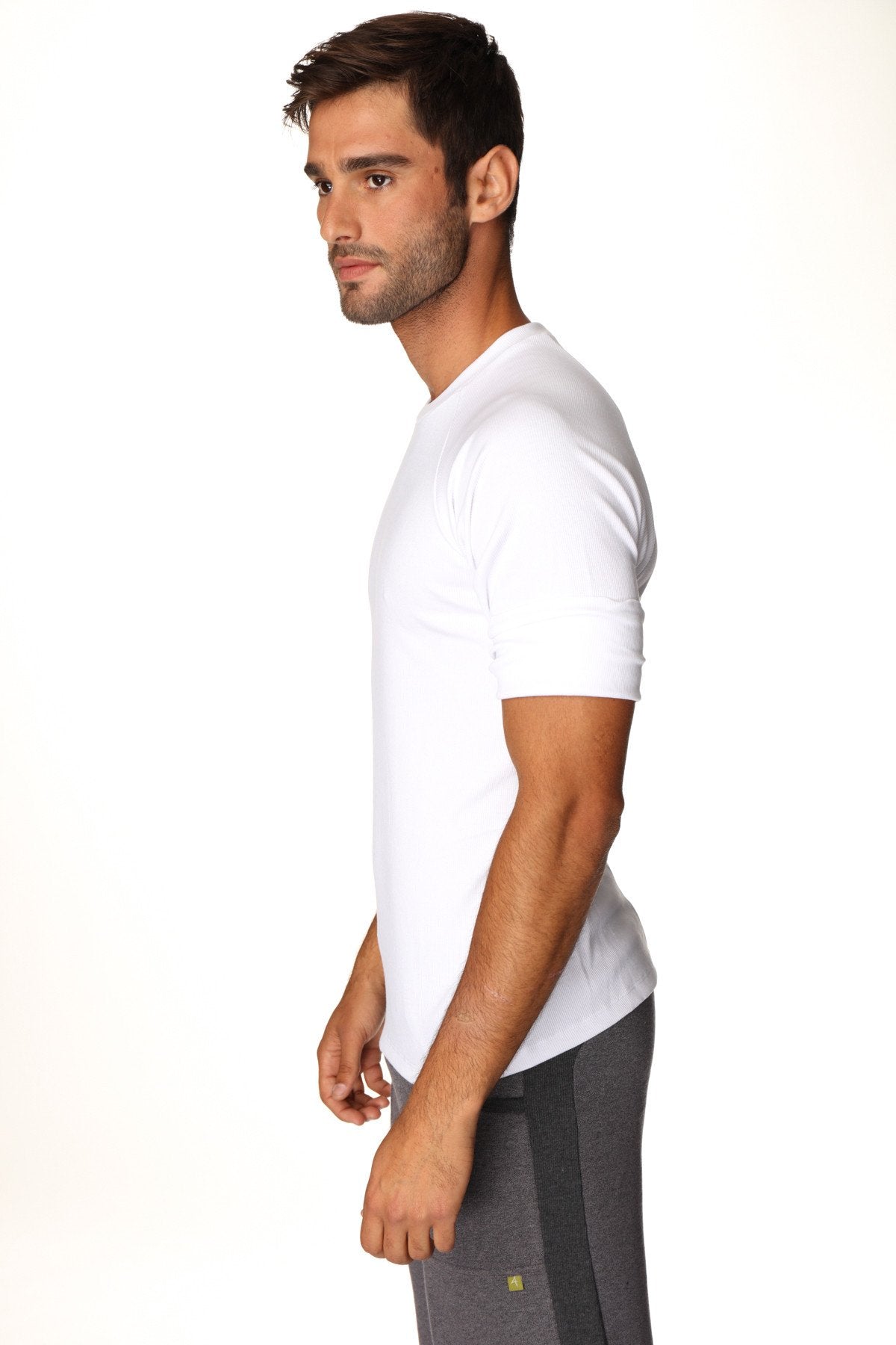 White cotton hybrid crew neck raglan tee with short sleeves and comfortable fit