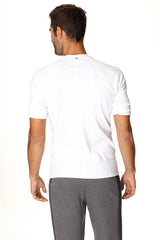 White hybrid crew neck raglan tee with short sleeves and subtle ribbed detailing at the cuffs perfect for athletics