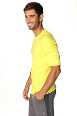 Bright yellow hybrid crew neck raglan tee with short sleeves and simple design perfect for casual wear