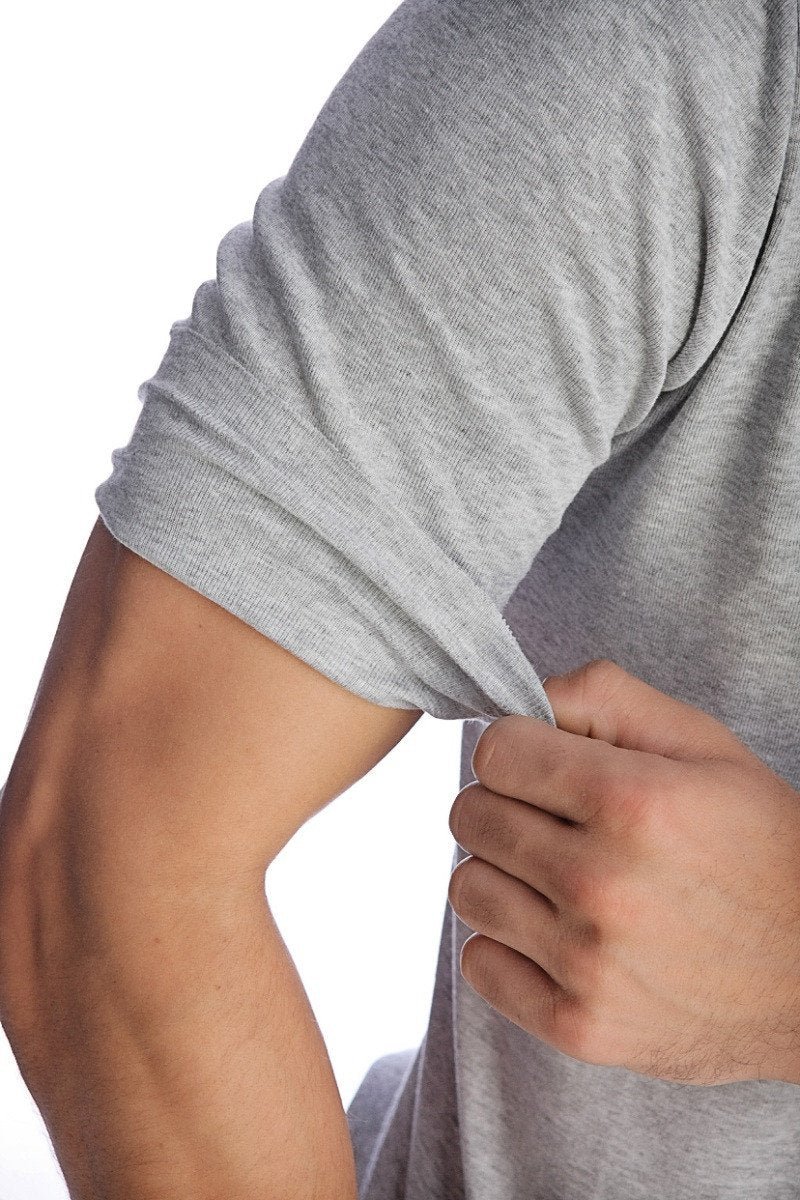Gray heathered cotton hybrid v-neck t-shirt with rolled-up sleeves for casual comfortable wear