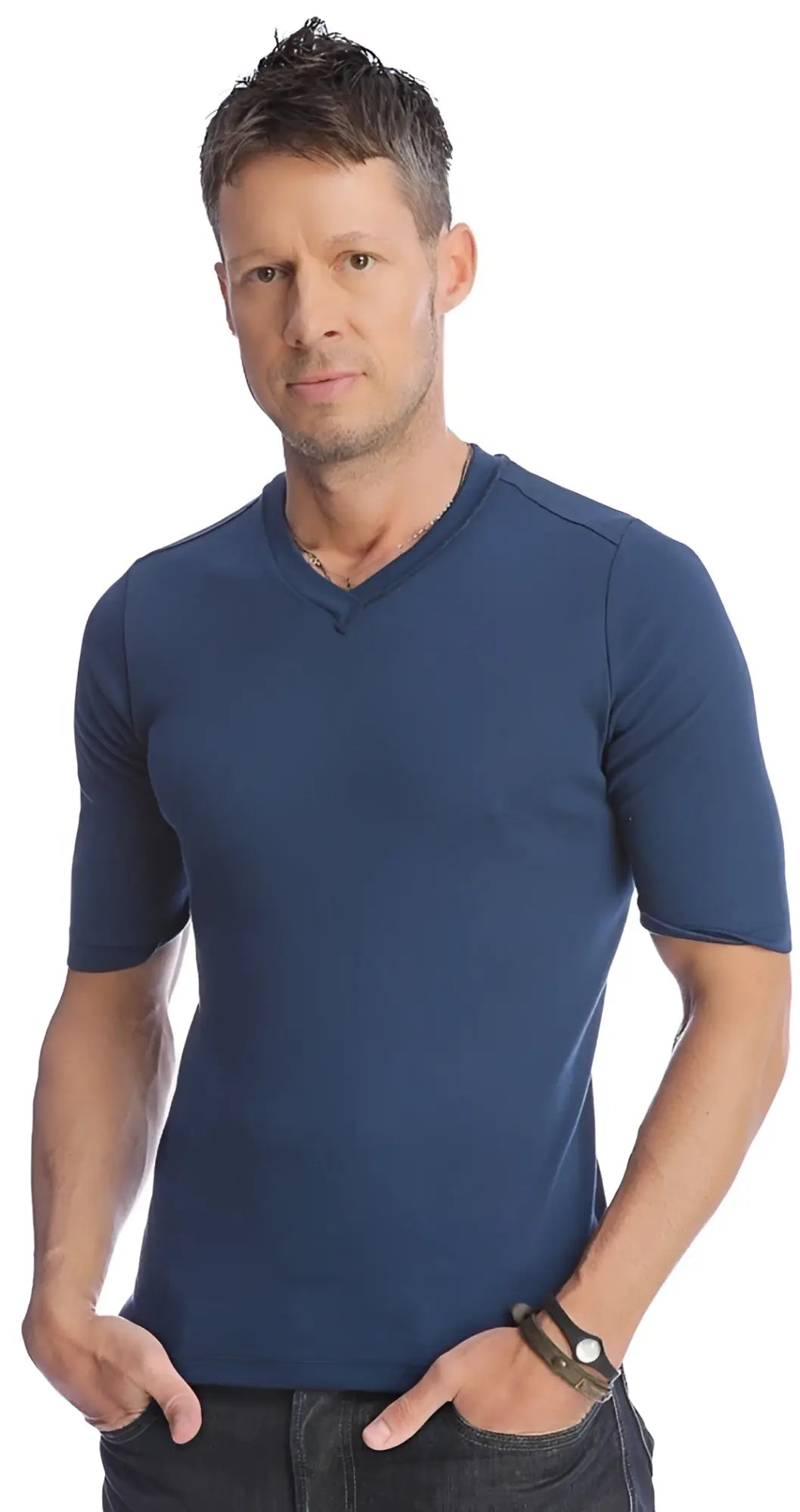 Navy blue short-sleeved v-neck cotton tee hybrid v-neck royal perfect for casual wear