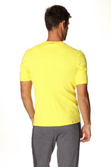 Bright yellow hybrid v neck short-sleeved t shirt with simple crew neck design for casual wear