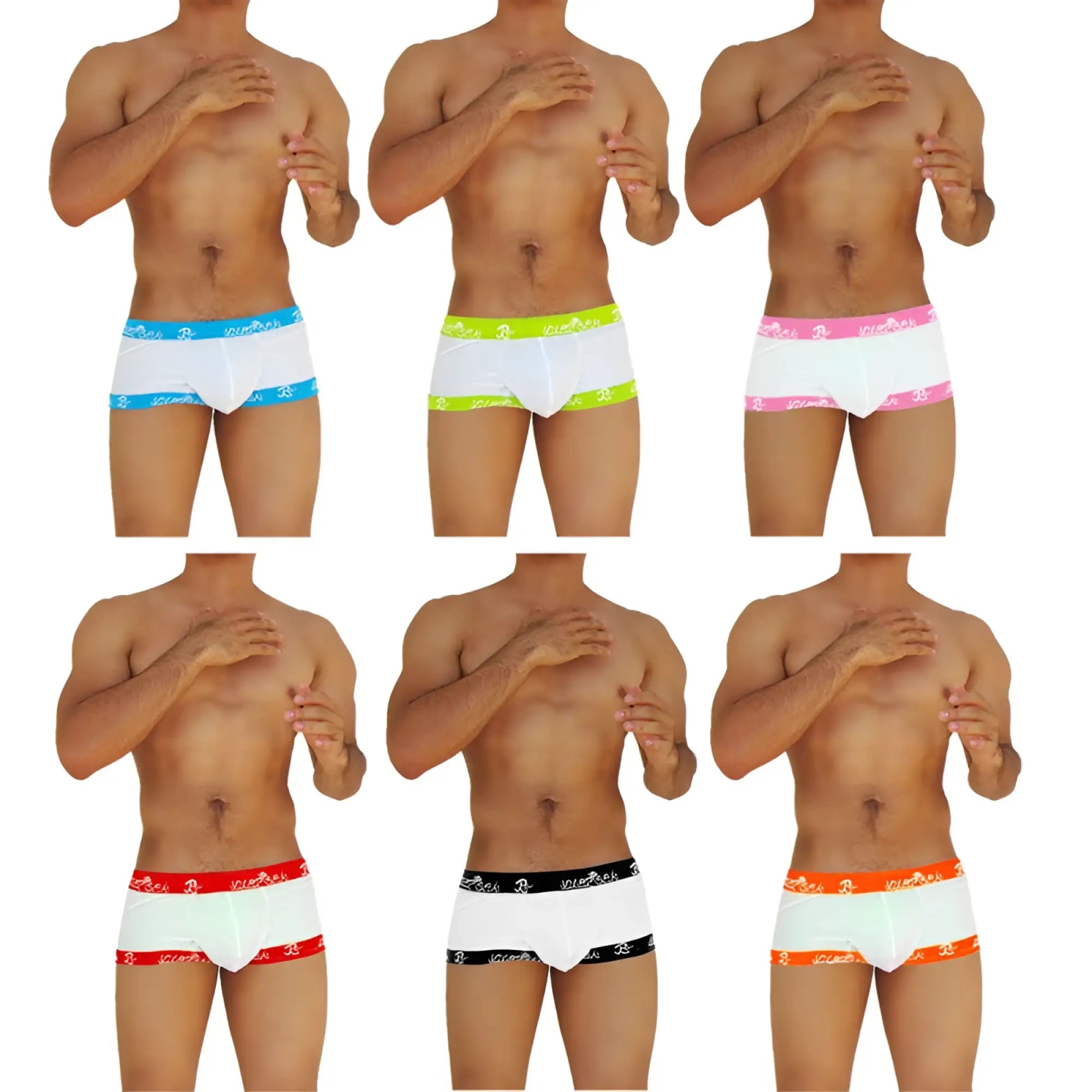 Icker Sea six pack fresh dots logo trim white boxer briefs with colorful elastic waistbands in assorted colors