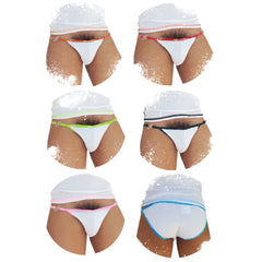 Icker Sea 6 pack white mesh microslip bikini briefs with colorful elastic trim in assorted fresh dots colors