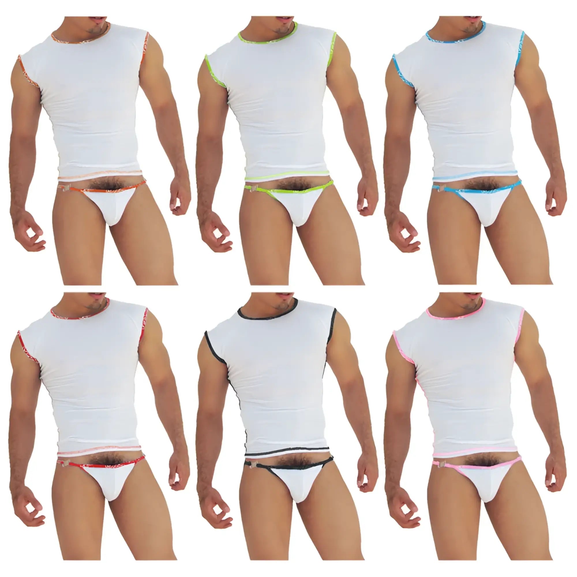 White sleeveless Icker Sea muscle top with fresh dots logo trim along neckline and armholes in assorted colors pack