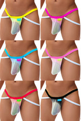 Icker Sea 7 pack brightly colored mesh-fronted thong underwear with supportive design and white side straps