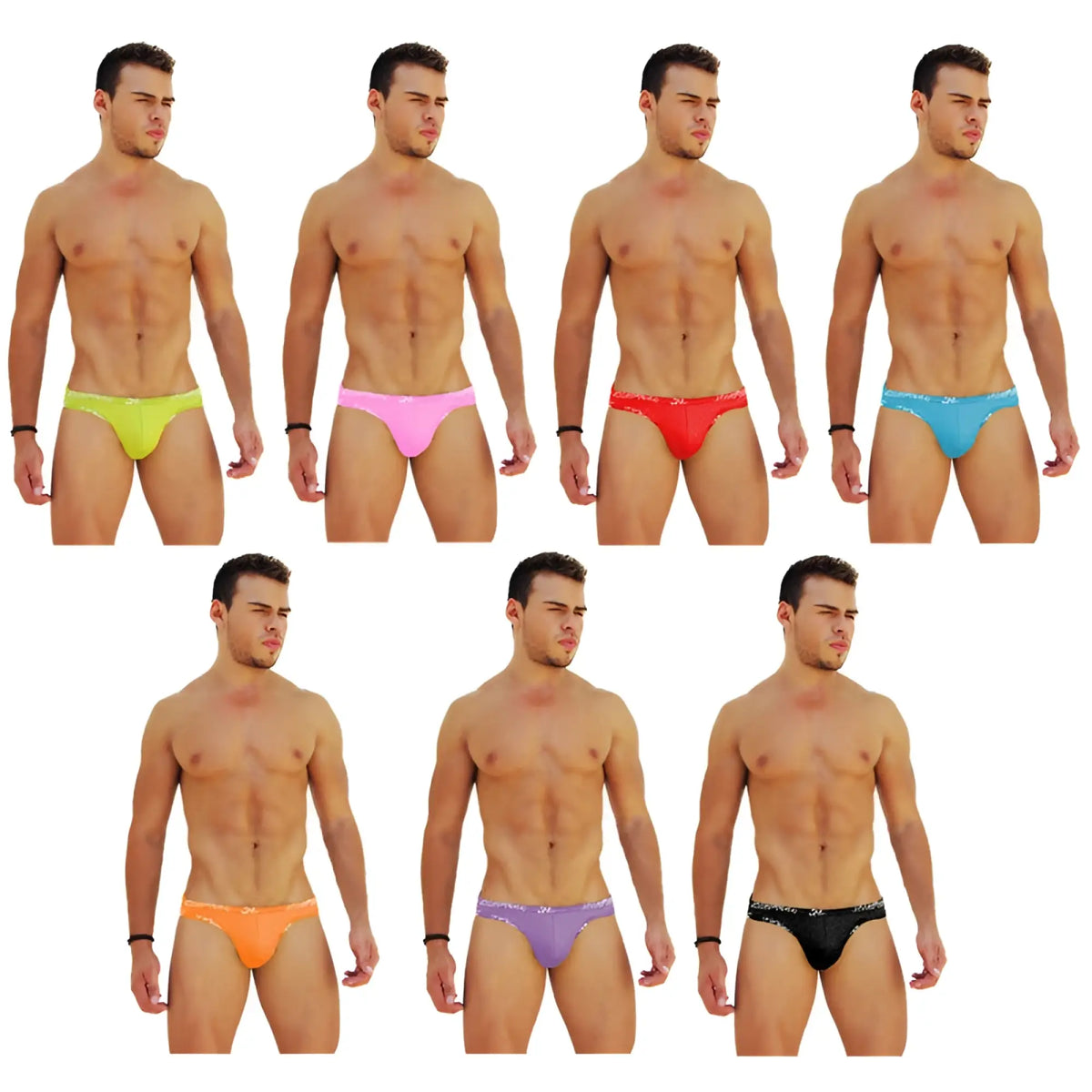 Icker Sea 7 pack shiny sequined bikini briefs in neon yellow pink red blue orange purple and black assorted colors
