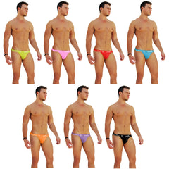 Icker Sea 7 pack logo trim microslip bikini underwear in assorted neon yellow pink red blue orange purple and black colors