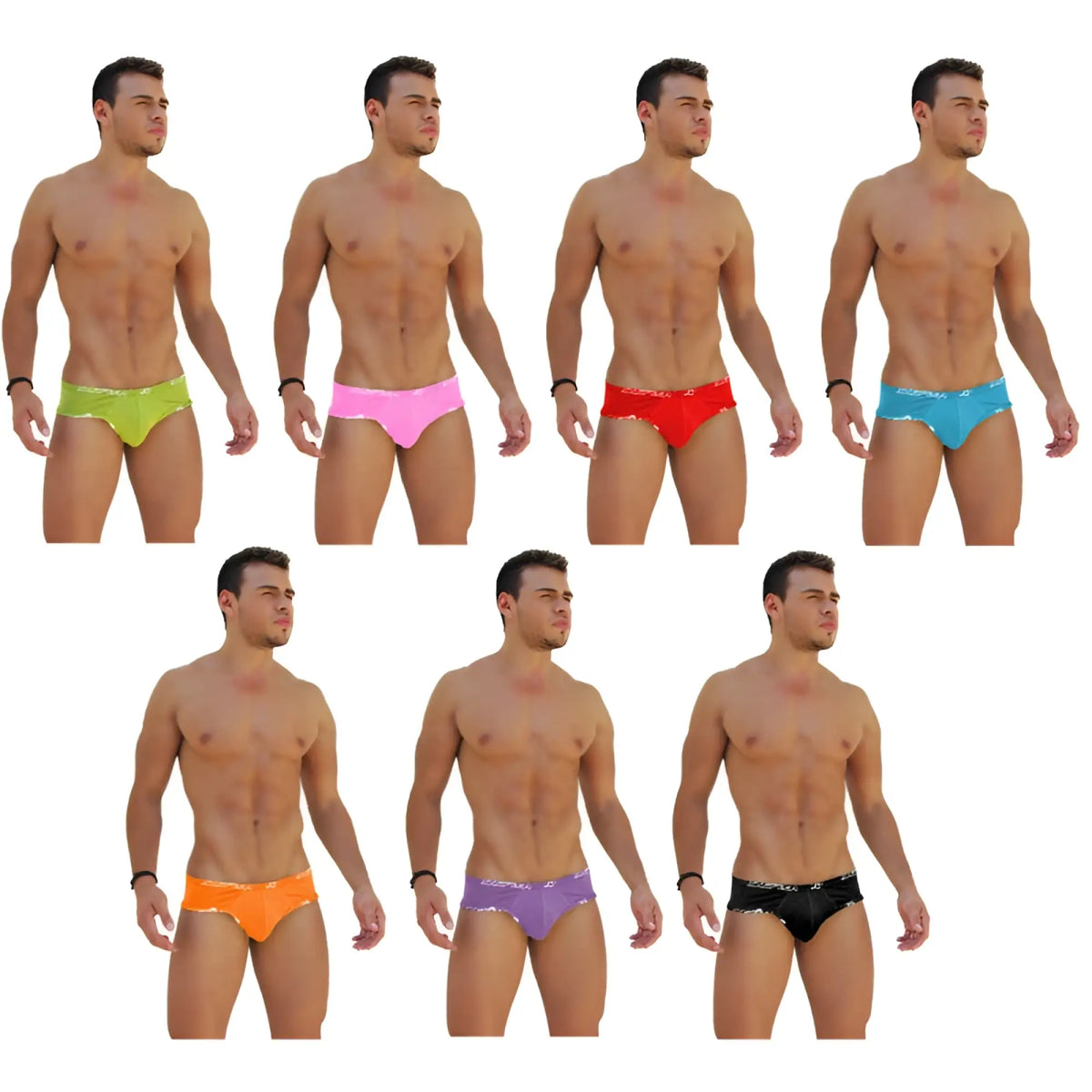 Icker Sea 7 pack logo trim mini bikini underwear in assorted bright colors with shiny sequined waistband trim