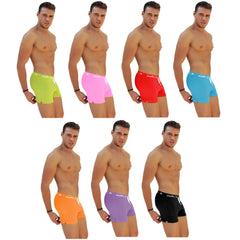 Icker Sea 7 pack snug fitting men’s boxer briefs in assorted neon colors with side slit long design