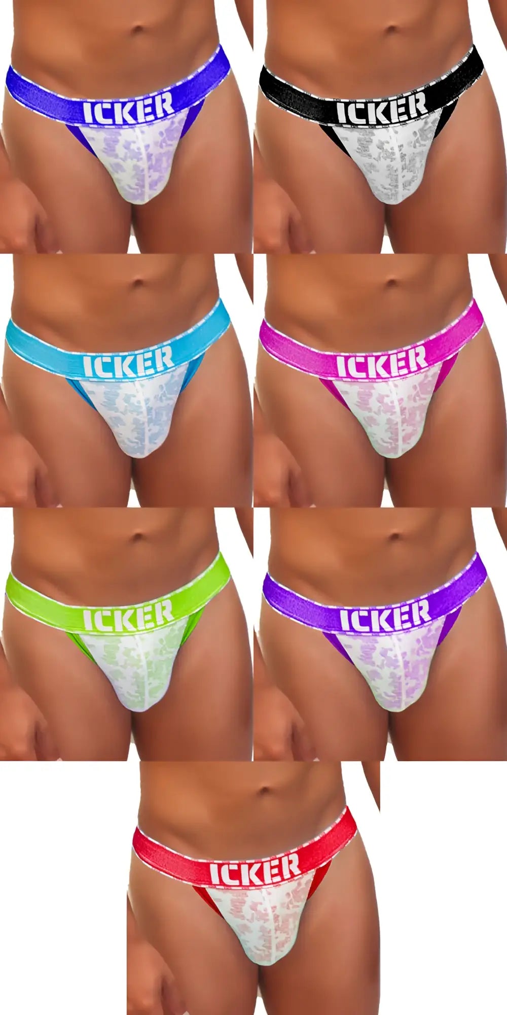 Icker sea 8 pack acid mesh piping cheeky tanga bikini briefs with colorful lace trim in blue black pink green purple and red