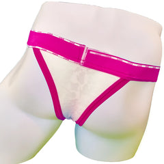 Fuchsia Icker Sea Acid Mesh piping cheeky tanga bikini underwear with lace trim and white patterned interior elastic waistband
