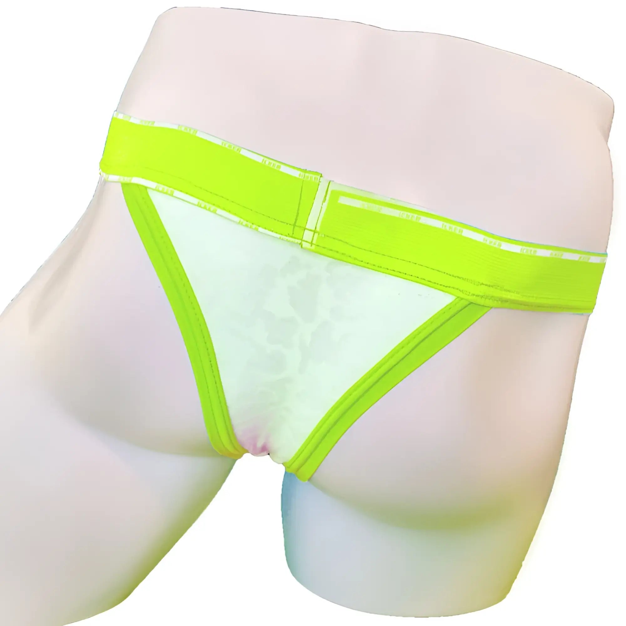 Neon green and white athletic briefs with acid mesh piping and subtle pattern in icker sea cheeky tanga bikini underwear