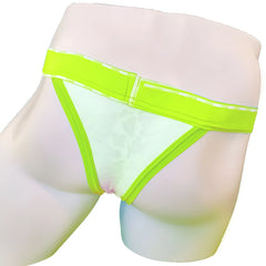 Neon green and white athletic briefs with acid mesh piping and subtle pattern in icker sea cheeky tanga bikini underwear