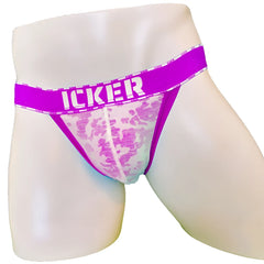 Purple lace cheeky tanga bikini underwear with bold magenta icker waistband in mesh piping design COI-21-03