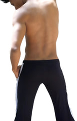 Icker sea air fitness black athletic pants with white side stripes designed for running and training