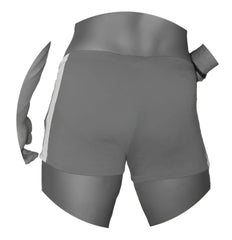 Gray high-waisted athletic shorts with white side stripes designed for fitness by Icker Sea model SHR-14-AIR-03