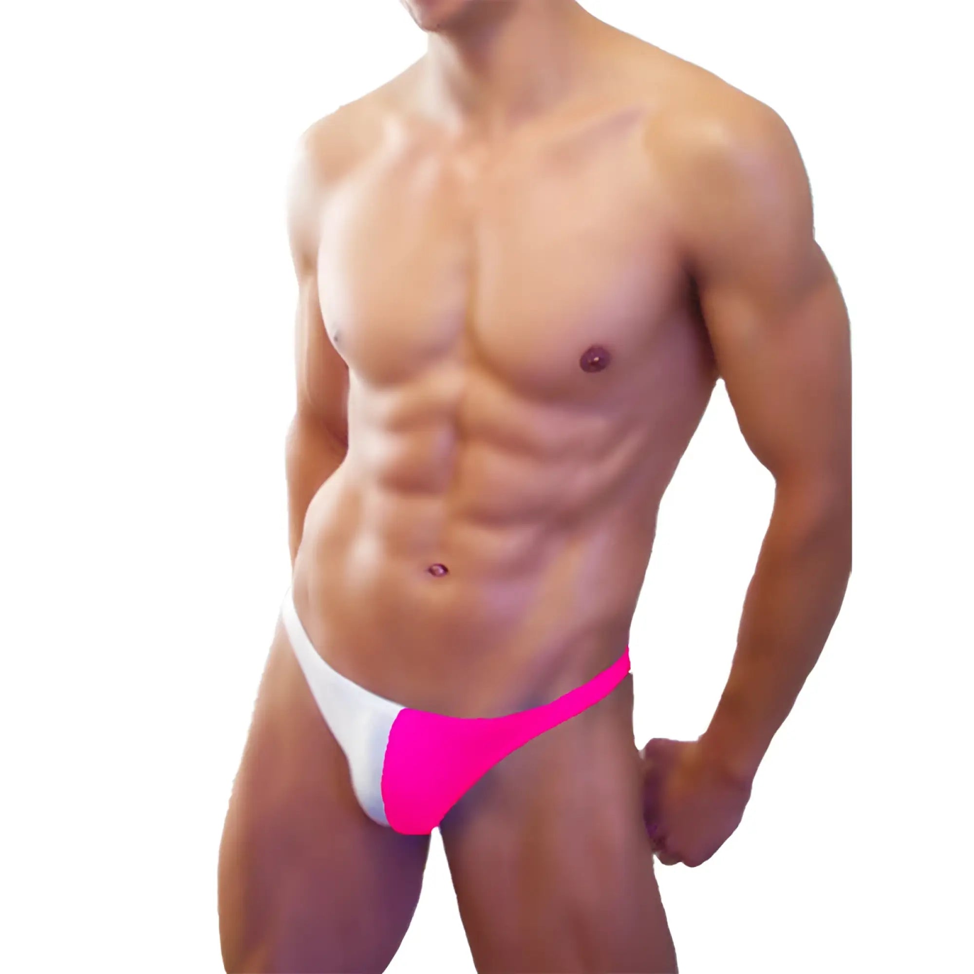 Icker Sea bicolor thong swimwear in bright pink and white two-tone fabric ideal for stylish beachwear
