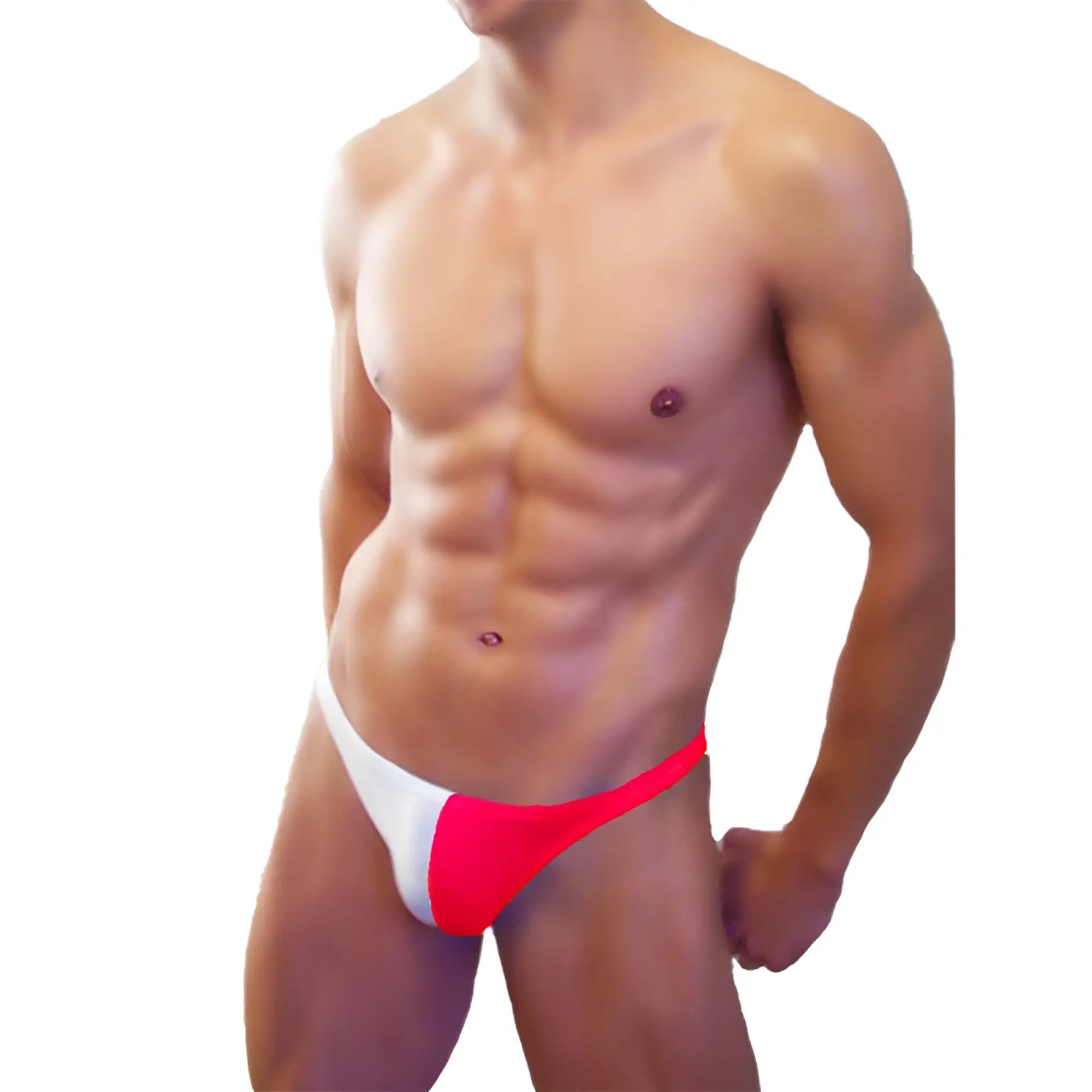 Icker Sea bicolor thong swimwear in vibrant red and white with a sleek form-fitting design for athletic use