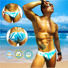 Icker sea blue waves slip bikini swimwear blue and white tropical leaf-patterned swim trunks perfect for beachwear