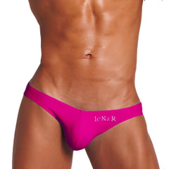 Bright fuchsia pink icker sea bottomless jock bikini thong with embroidered joker logo front for underwear use