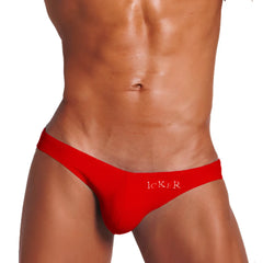 Red icker sea bottomless jock bikini thong underwear with white embroidered logo and form-fitting design
