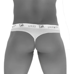 White icker sea brazilian tanga thong underwear with repeating logo pattern on waistband in mango color