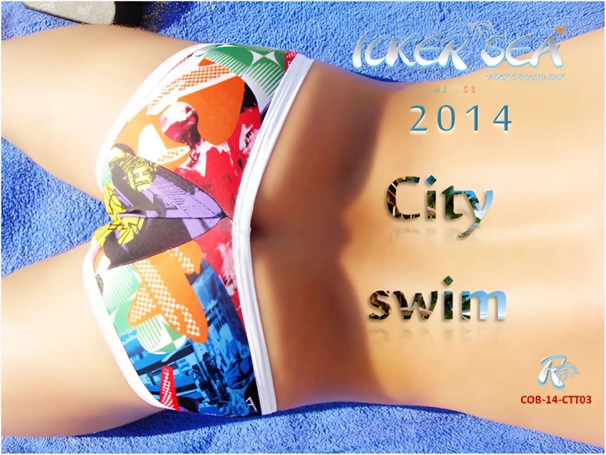 Colorful graphic-print bikini bottom with white trim from icker sea city mini swimwear for beachwear