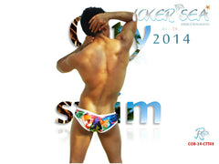 Colorful tropical print swim trunks with white trim from icker sea city mini bikini swimwear cob-14-ctt03
