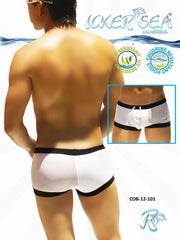 Icker Sea One Side Transparent Square Cut Trunk Swimwear White/Black COB-12-101