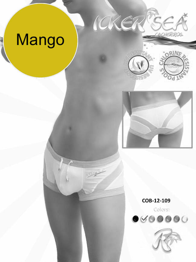 Icker Sea Transparent Curve Square Cut Trunk Swimwear White/Mango COB-12-109