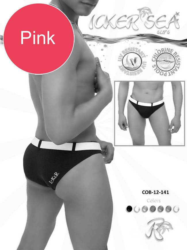 Icker Sea Sailor Belted Slip Bikini Swimwear Pink/White COB-12-141