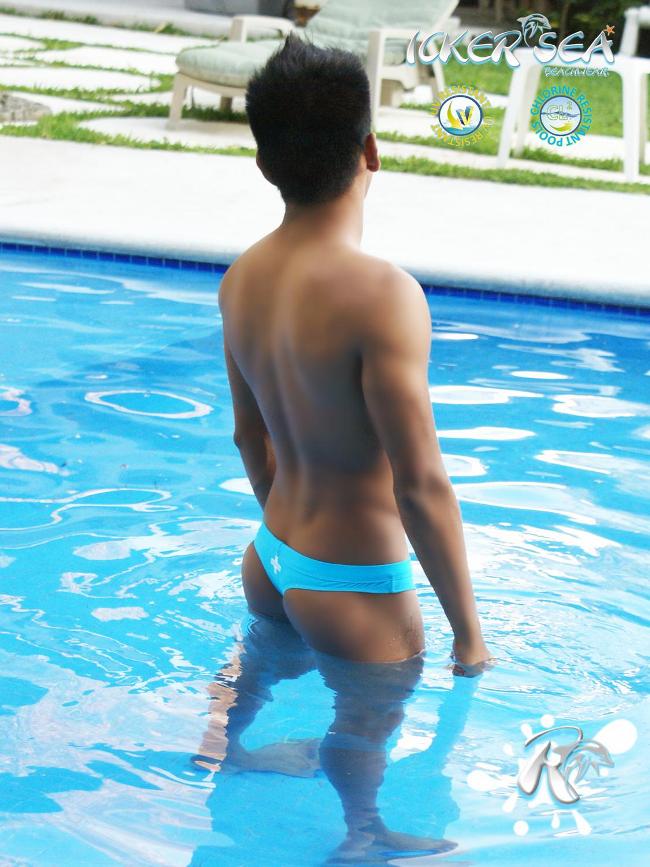 Icker Sea Lifeguard Stitching Tanga Thong Swimwear Blue COB-13-04